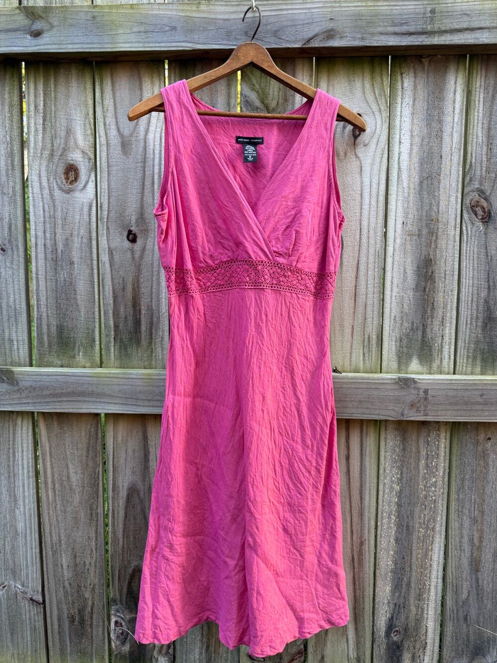 Raspberry Linen Crochet Midi Dress | 90s Minimal Boho